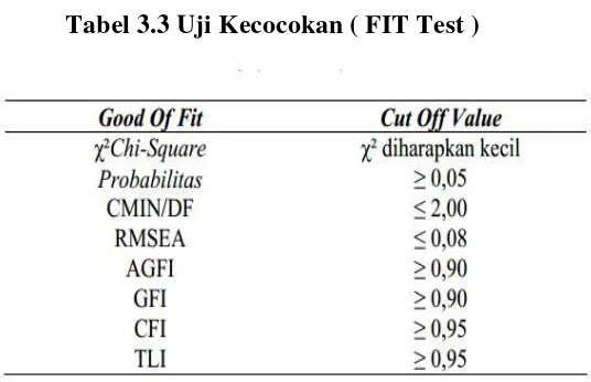 Tabel 3.3 Uji Kecocokan ( FIT Test )