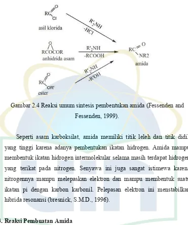 Gambar 2.4 Reaksi umum sintesis pembentukan amida (Fessenden and