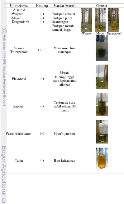 Uji fitokimia Hasil uji  Standar (warna) Gambar Alkaloid   