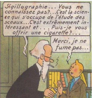 Gambar 1:  Nestor menawarkan sebatang rokok kepada Tintin 