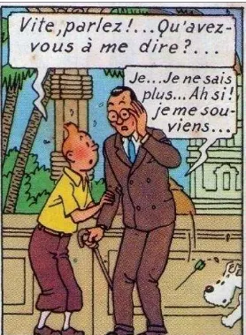 Gambar 3:  Tintin menyuruh seorang pria asing menyampaikan suatu informasi 