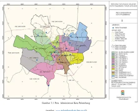 Tabel 3.1 Luas Daerah dan Pembagian Wilayah Administrasi Kota Palembang 