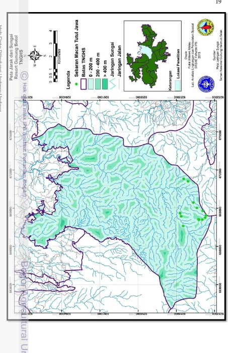 Gambar  13  Peta  kelas  jarak  dari  sungai  di  Resort  Gunung  Botol 