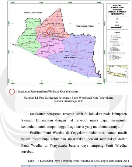 Tabel 1.3 Daftar dan Daya Tampung Panti Wredha di Kota Yogyakarta tahun 2014 