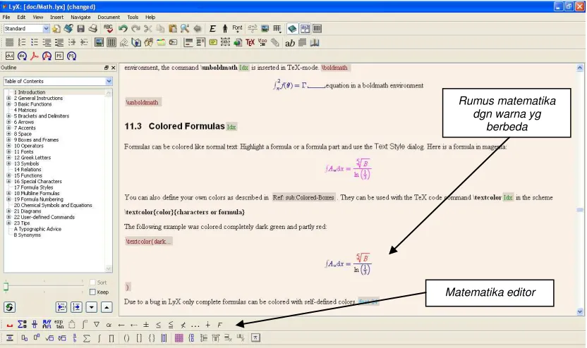 Gambar 7: Menu matematika editor pada LyX. 