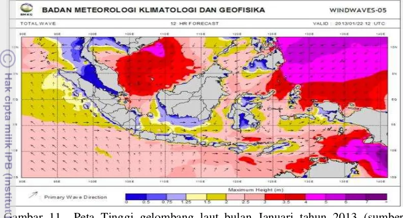 Gambar 11  Peta Tinggi gelombang laut bulan Januari tahun 2013 (sumber: 