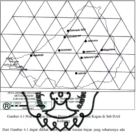 Gambar 4.1 Peta Jaringan Stasiun Hujan dengan Metode Kagan di Sub DAS 