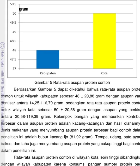 Gambar 5 Rata-rata asupan protein contoh 