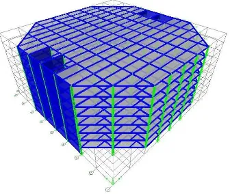 Gambar 3.4. Model 3 dimensi struktur dengan pemasangan dinding geser. 