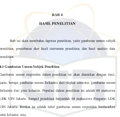 Gambaran umum responden dalam penelitian ini akan diuraikan dengan rinci,