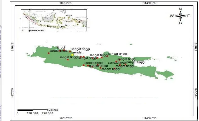 Gambar Lampiran 2. Sebaran Status Hara P-tersedia pada Tanah Sawah di Pulau Jawa (PPT 1983) 