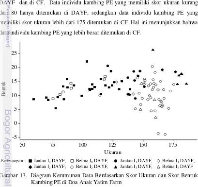 Gambar 13.  Diagram Kerumunan Data Berdasarkan Skor Ukuran dan Skor Bentuk 