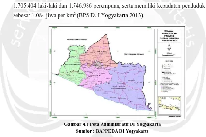 Gambar 4.1 Peta Administratif DI Yogyakarta Sumber : BAPPEDA DI Yogyakarta 