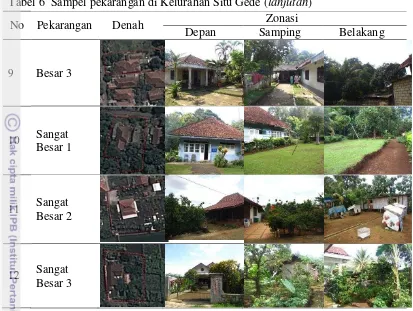 Tabel 6  Sampel pekarangan di Kelurahan Situ Gede (lanjutan) 