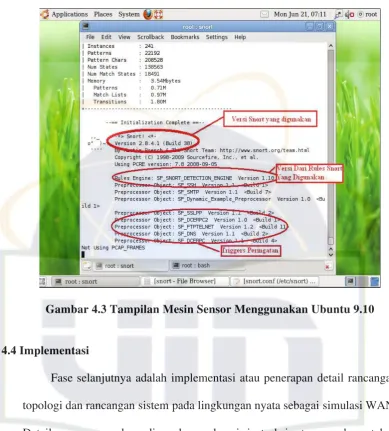 Gambar 4.3 Tampilan Mesin Sensor Menggunakan Ubuntu 9.10