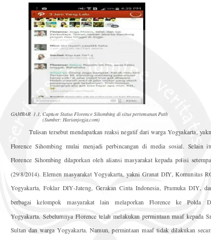 GAMBAR  1.1. Capture Status Florence Sihombing di situs pertemanan Path  