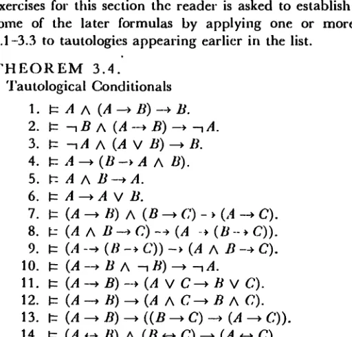 table for it, regarding the letters present as prime formulas. Then,once it is shown that the value is T for all assignments of values to thecomponents, an appeal is made to the substitution rule of Theorem 3.1