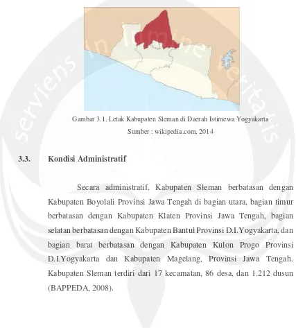 Gambar 3.1. Letak Kabupaten Sleman di Daerah Istimewa Yogyakarta 