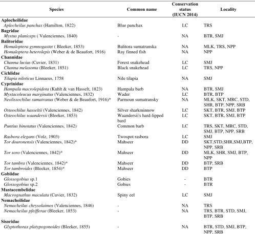Table 1. Fish species collected in Batang Toru River System, North Sumatra  