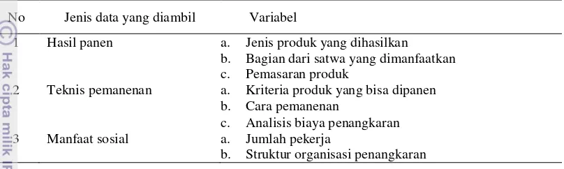 Tabel 4 Jenis data pemanfaatan musang luwak  