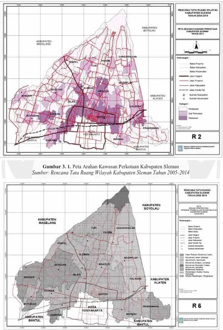 Gambar 3. 1. Peta Arahan Kawasan Perkotaan Kabupaten Sleman Sumber: Rencana Tata Ruang Wilayah Kabupaten Sleman Tahun 2005-2014 