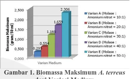 Gambar 1. Biomassa Maksimum A. terreus dari Variasi Medium 