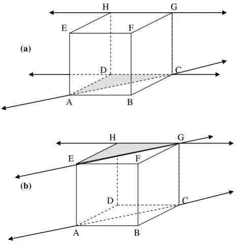 Gambar 20. Visualisasi Sudut antara   AC  dan  HG  yang bersilangan                      H                           G    E                           F                     D                              C      A                        B (a) (b) 