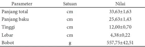 Tabel 1 Ukuran dan bobot rata-rata ikan kakap merah