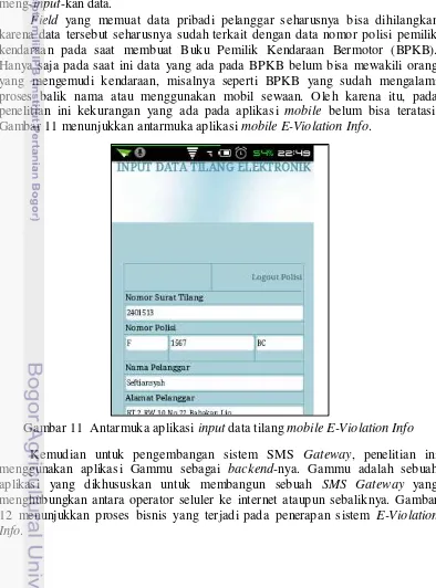 Gambar 11 menunjukkan antarmuka aplikasi mobile E-Violation Info. 
