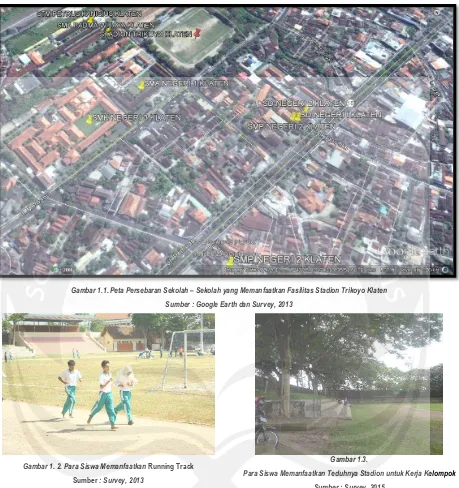 Gambar 1.1. Peta Persebaran Sekolah – Sekolah yang Memanfaatkan Fasilitas Stadion Trikoyo Klaten 