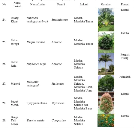 Tabel 5 Jenis dan fungsi vegetasi dalam tapak (Lanjutan) 