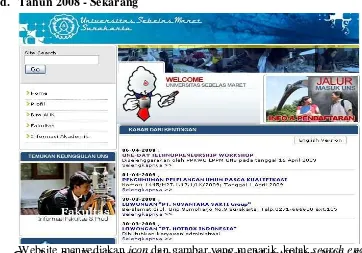 Gambar 2.4. Website menyediakan Desain website Universitas Sebelas Maret Tahun 2008 - Sekarang icon dan gambar yang menarik, kotak search engine 