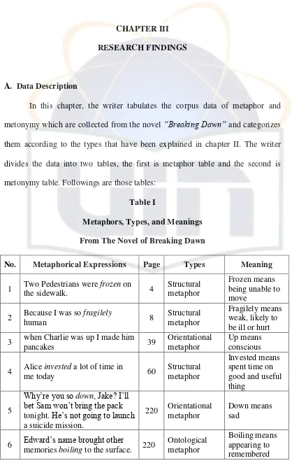 Table I Metaphors, Types, and Meanings 