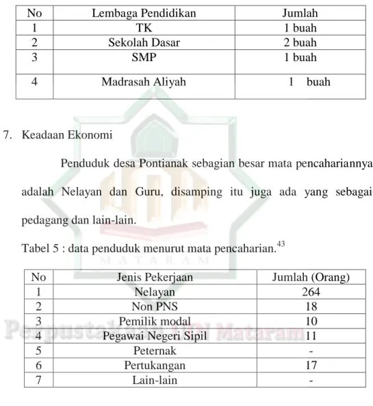 Tabel  3  :  jumlah  lembaga  pendidikan  yang  terdapat  di  desa  Pontianak. 42