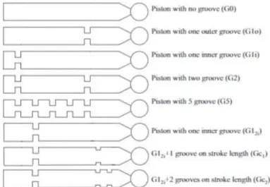Figure  1-12  Eight  different  types  of  pistons  studied,  and  for  three  piston  diameter [15]
