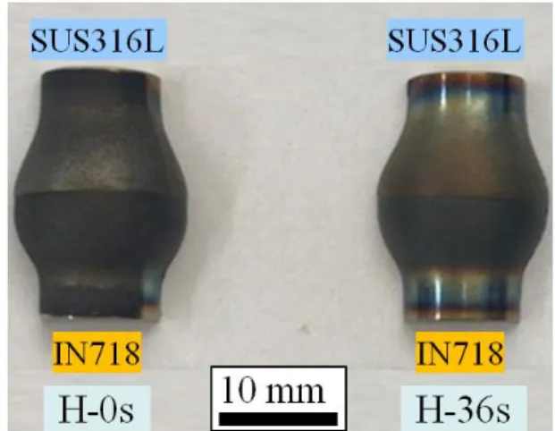 Figure 4.4 EAPJ joints of SUS316L and IN718 alloys. 