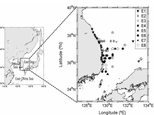 Fig.  3.2.1.1.  Map  of  the  study  area.  The  markers  indicate  sampling  stations