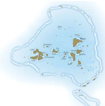 Figure 1. Chuuk, showing concentration of survey sites around the island of Weno. Sites are numbered according to Appendix 2