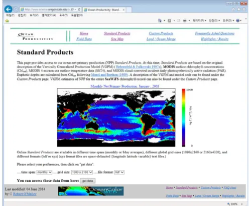 그림 2-1-1. Ocean Productivity Website