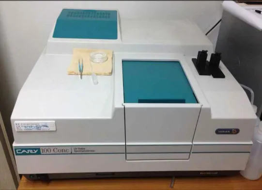 그림 3-1-1. Optical density (    ) 측정을 위한 UV VIS Spectrophotometer