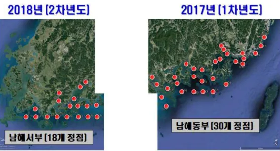 Figure 2-2-1. Monitoring stations in eastern (2016) and western areas of southern  coastal waters.