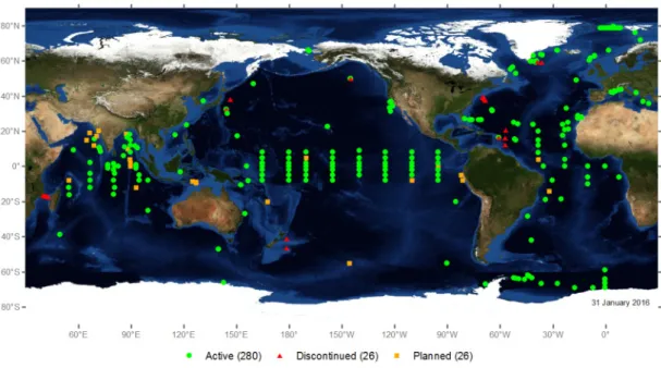 그림  9.  OceanSite  2016년  1월  31일에  등록되어  있는  관측  위치