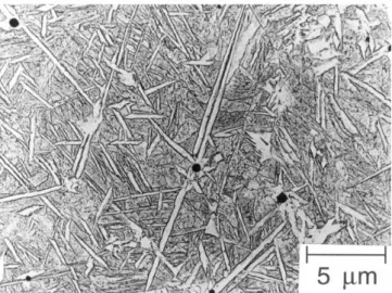 Fig. 2-4. Replica transmission electron micrograph of acicular ferrite plates in a steel weld deposit  (Barritte, 1982) [25] 