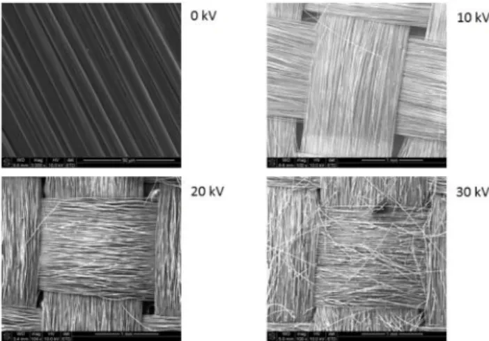 그림 3.2 전자빔에 의해 계면처리된 유리섬유의 표면특성