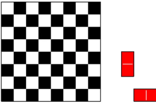 Figure 1.1: A white-black coloured 8 × 8 chessboard and some dominos