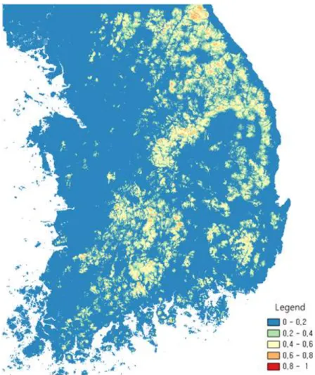[그림  Ⅰ-5]  전국  단위  산양  서식지  평가  지도 
