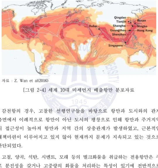 [그림 2-4] 세계 10대 미세먼지 배출항만 분포자료 