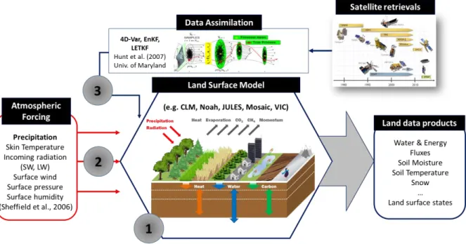 Figure 1.1 Schematic of production of land surface variables in data assimilation system