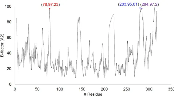 Figure 2. Flexibility chart of biotin ligase and screening test of 4 pairs of split pBirA.