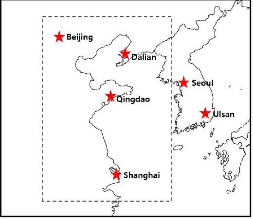 Figure 2.1 Location of target area. The red star marks the target cities in this study